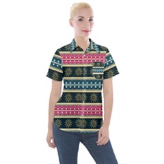 African Seamless Pattern Abstract Background Hand Drawn Women s Short Sleeve Pocket Shirt