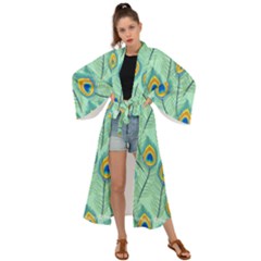 Lovely Peacock Feather Pattern With Flat Design Maxi Kimono by Vaneshart