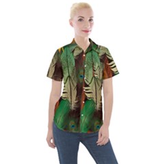 Feathers Realistic Pattern Women s Short Sleeve Pocket Shirt