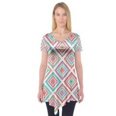 Ethnic Seamless Pattern Tribal Line Print African Mexican Indian Style Short Sleeve Tunic  by Vaneshart