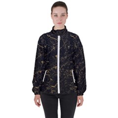 Black Marbled Surface Women s High Neck Windbreaker by Vaneshart