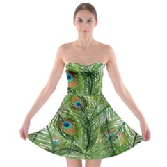 Peacock Feathers Pattern Strapless Bra Top Dress by Vaneshart