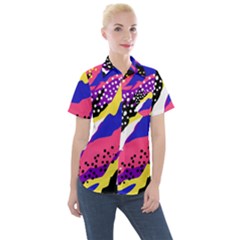 Colorful Abstract Waves Pattern Women s Short Sleeve Pocket Shirt