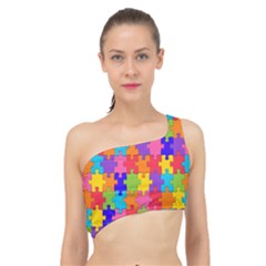 Rainbow Jigsaw Puzzle Spliced Up Bikini Top 