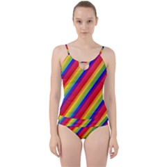 Rainbow Diagonal Stripes Cut Out Top Tankini Set by retrotoomoderndesigns