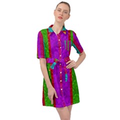 Rose Petals As A Rainbow Of Decorative Colors Belted Shirt Dress