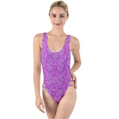 Roses And Roses A Soft  Purple Flower Bed Ornate High Leg Strappy Swimsuit by pepitasart