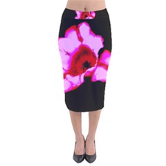 Pink And Red Tulip Velvet Midi Pencil Skirt by okhismakingart