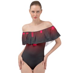 Light Neon City Buildings Sky Red Off Shoulder Velour Bodysuit  by HermanTelo