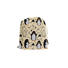 Hand Drawn Penguin Doodle Pattern Drawstring Pouch (small)