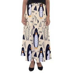 Hand Drawn Penguin Doodle Pattern Flared Maxi Skirt by Vaneshart