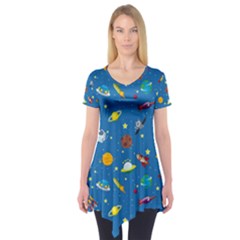 Space Rocket Solar System Pattern Short Sleeve Tunic  by Vaneshart