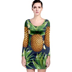 Tropical Pattern Pineapple Flowers Floral Fon Tropik Ananas Long Sleeve Bodycon Dress by Vaneshart