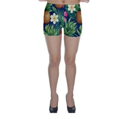 Tropical Pattern Pineapple Flowers Floral Fon Tropik Ananas Skinny Shorts by Vaneshart