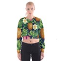 Tropical Pattern Pineapple Flowers Floral Fon Tropik Ananas Cropped Sweatshirt View1