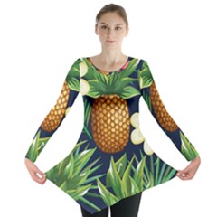 Tropical Pattern Pineapple Flowers Floral Fon Tropik Ananas Long Sleeve Tunic  by Vaneshart