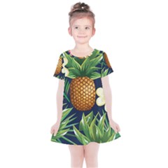 Tropical Pattern Pineapple Flowers Floral Fon Tropik Ananas Kids  Simple Cotton Dress by Vaneshart