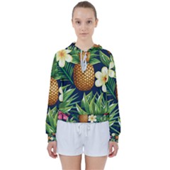 Tropical Pattern Pineapple Flowers Floral Fon Tropik Ananas Women s Tie Up Sweat by Vaneshart