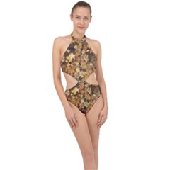 Late October Leaves 3 Halter Side Cut Swimsuit by bloomingvinedesign