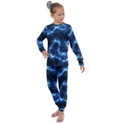 Lightning Electricity Pattern Blue Kids  Long Sleeve Set  by Mariart