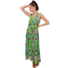 Abstract-a-3 V-neck Chiffon Maxi Dress