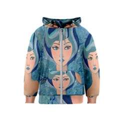 Blue Girl Kids  Zipper Hoodie by CKArtCreations