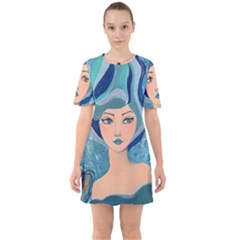 Blue Girl Sixties Short Sleeve Mini Dress by CKArtCreations