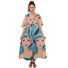 Blue Girl Kimono Sleeve Boho Dress by CKArtCreations