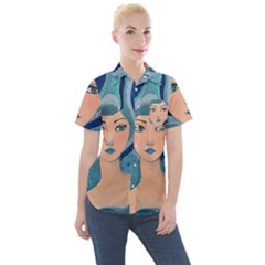 Blue Girl Women s Short Sleeve Pocket Shirt