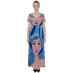 Blue Girl High Waist Short Sleeve Maxi Dress by CKArtCreations