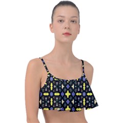 Pattern Black Background Texture Frill Bikini Top