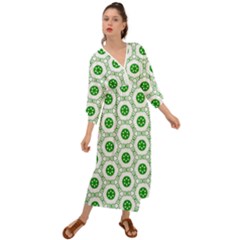 White Background Green Shapes Grecian Style  Maxi Dress