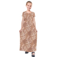 Scrapbook Leaves Decorative Kids  Short Sleeve Maxi Dress by Simbadda