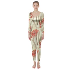 Flower Flora Leaf Wallpaper Long Sleeve Catsuit by Simbadda