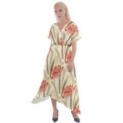 Flower Flora Leaf Wallpaper Cross Front Sharkbite Hem Maxi Dress