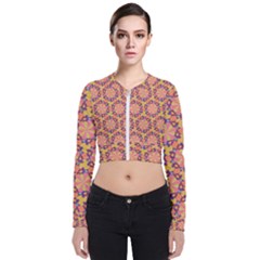 Pattern Decoration Abstract Flower Long Sleeve Zip Up Bomber Jacket by Simbadda