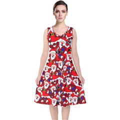 Nicholas Santa Christmas Pattern V-neck Midi Sleeveless Dress  by Simbadda