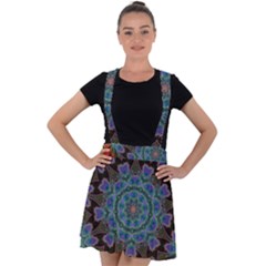 Abstract Art Blue Orange Velvet Suspender Skater Skirt