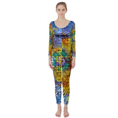 Sunflower Kaleidoscope Pattern Long Sleeve Catsuit by Simbadda