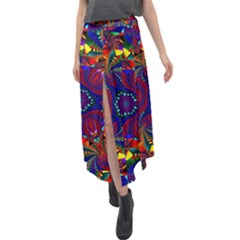 Kaleidoscope Pattern Ornament Velour Split Maxi Skirt