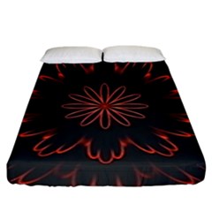 Abstract Glowing Flower Petal Pattern Red Circle Art Illustration Design Symmetry Digital Fantasy Fitted Sheet (king Size) by Vaneshart