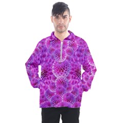 Nature Blossom Plant Flower Purple Petal Bloom Pattern Pollen Pink Flora Flowers Dahlia Design Beaut Men s Half Zip Pullover by Vaneshart