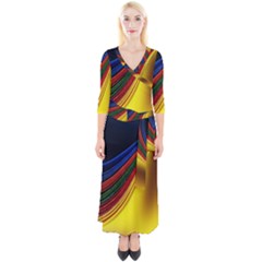 Abstract Spiral Wave Line Color Colorful Yellow Paper Still Life Circle Font Illustration Design Quarter Sleeve Wrap Maxi Dress