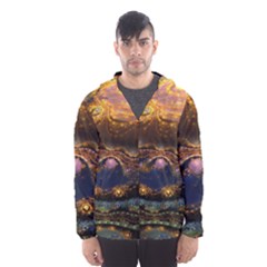 Fractal Cg Computer Graphics Sphere Fractal Art Water Organism Macro Photography Art Space Earth  Men s Hooded Windbreaker by Vaneshart