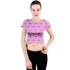 Rainbow Birthday Cake Pattern2 Crew Neck Crop Top by bloomingvinedesign