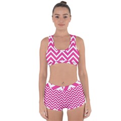 Chevrons Zigzag Pattern Design Pink White Racerback Boyleg Bikini Set by Wegoenart