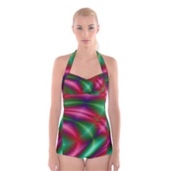 Background Fractal Shining Elegant Boyleg Halter Swimsuit  by Wegoenart