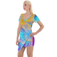 Artwork Digital Art Fractal Colors Short Sleeve Asymmetric Mini Dress