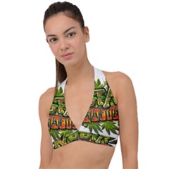 Cannabis Hemp Hashish Illegal Drug Trade Rasta Halter Plunge Bikini Top by Vaneshart