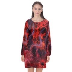 Art Space Abstract Red Line Long Sleeve Chiffon Shift Dress  by Vaneshart